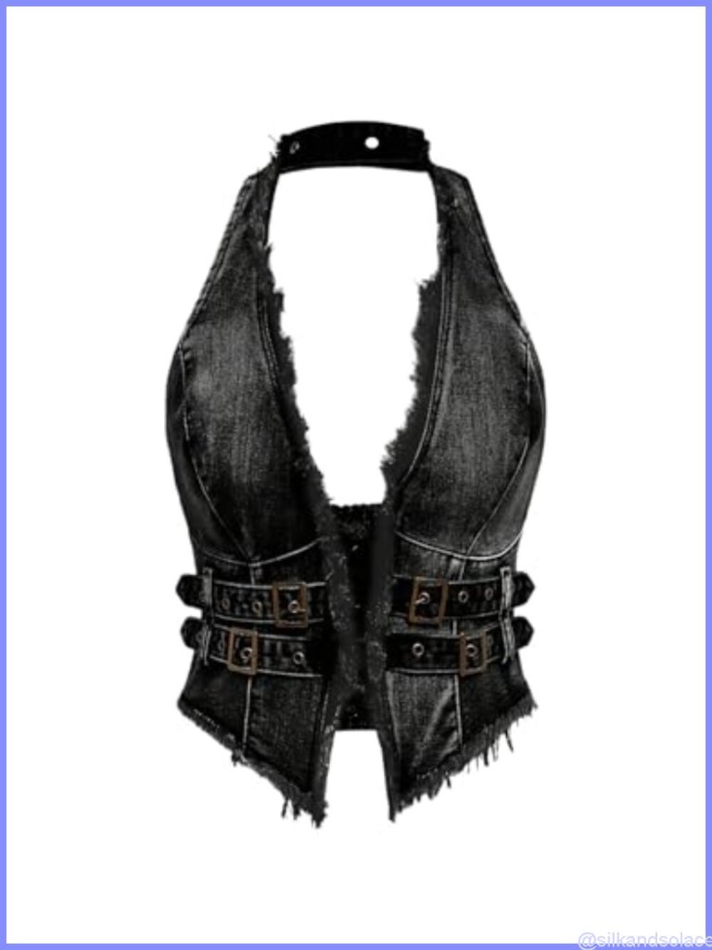 Women's Sleeveless Halter Backless Fringe Denim Vest Top Grunge
